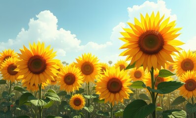 Bright sunflowers under a blue sky