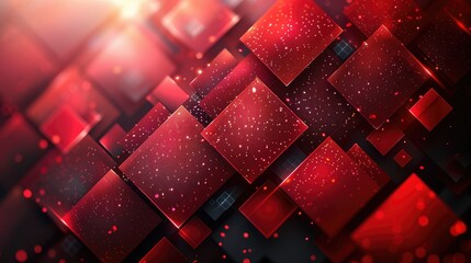 Abstract red and black squares background with bokeh.