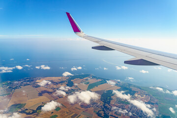 View from an airplane window to Baltic Sea