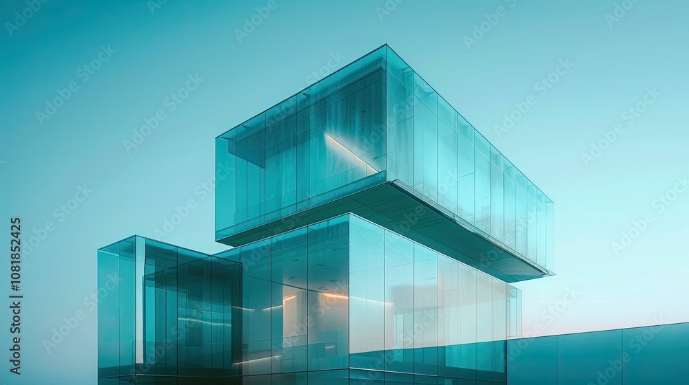 Poster modern corporate building with mirrored surfaces and sharp lines
