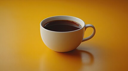 A white mug filled with coffee sits on a yellow surface. This photo is perfect for promoting coffee shops, cafes, and the enjoyment of a warm drink.