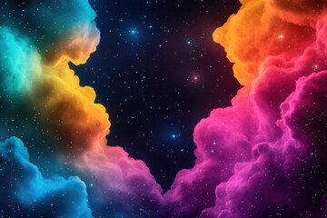 Vibrant Nebula in Celestial Dance, a colorful cosmic cloudscape illuminated by starlight, showcasing the beauty of the universe.