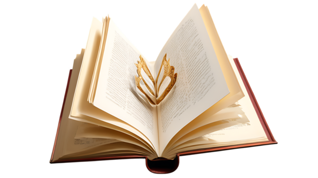 "Cut-out of an open book, symbolizing knowledge and imagination."