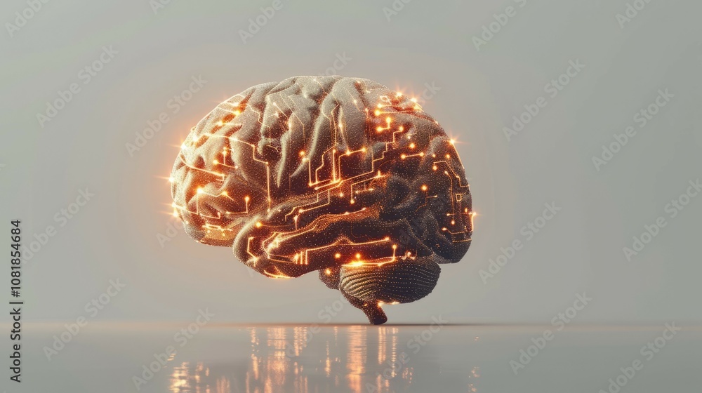 Aufkleber digital brainpower. illuminated brain symbolizes intelligence, innovation, and technological advance