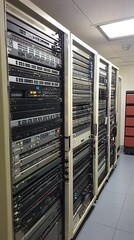 Abstract Marketing Background Featuring a Database with Intricate Networks and Technology, Showcasing Communication and New Productive Forces in a Data Center Server Room, Ideal for AI-Generated Wallp