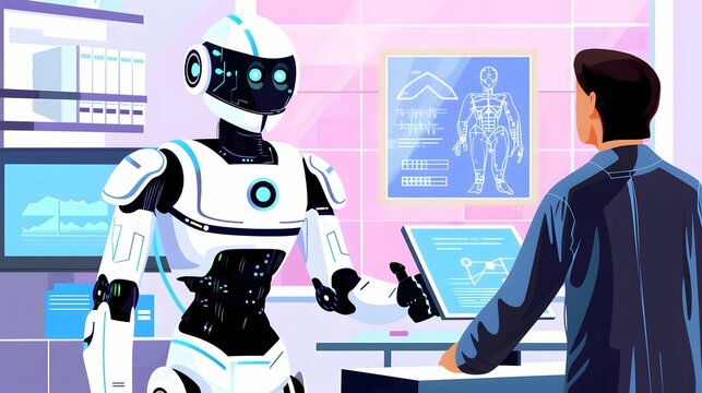Ai robot with doctor, healthcare technology artificial intelligence medical collaboration diagnosis treatment