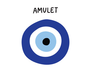 Amulet from the evil eye isolated icon. Traditional blue amulet. Inscription amulet or amulet sign from the evil eye.