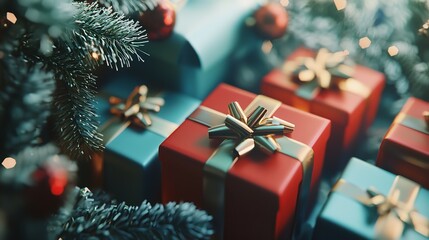 Christmas Gift Boxes Collection with Pine Tree.
