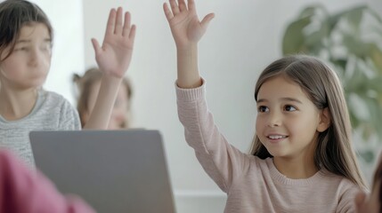 Young Student Raises Hand in Class