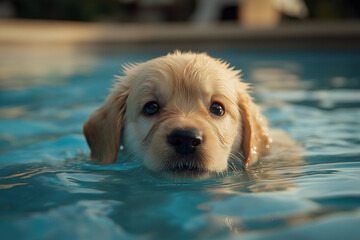 Swimming puppy - puppy in the swimming pool