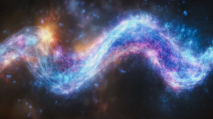 A long blue line of light with orange and purple streaks. The blue line is the main focus of the image