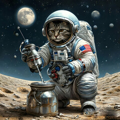 Fototapeta premium the cat is an astronaut, the cat studies, the cat in a space suit, space