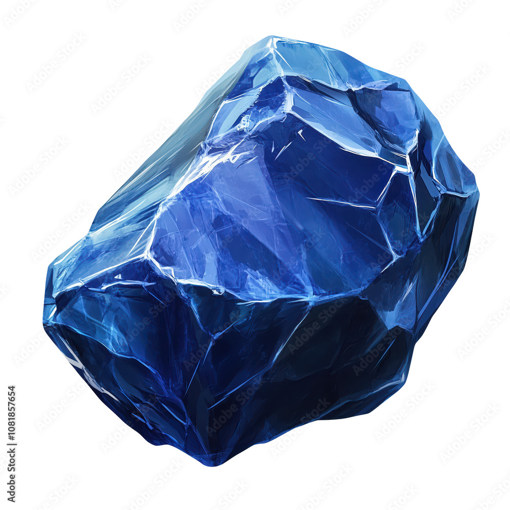 Poster large, shiny blue crystal with sharp edges and glossy surface. isolated on transparent background.