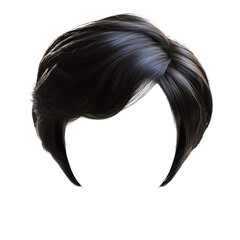 Stylish short black hair with soft waves and volume. Isolated on transparent background.