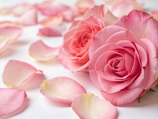 Fototapeta premium Delicate Pink Rose Petals in Watercolor Style on a Soft Background - Beautiful Floral Art for Home Decor and Creative Projects, Perfect for Invitations and Crafts