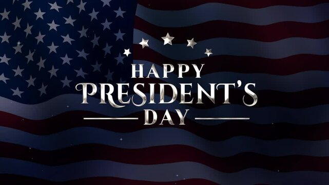 Happy President's Day text animation on waving American flag as the background. Great for use on presidents day celebration, banner, event, etc.