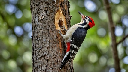 a woodpecker was hollowing out a tree