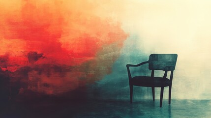 interior, close up, focus on, copy space, vivid colors, double exposure silhouette with minimalist furniture design