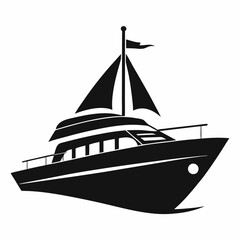 Yacht silhouette vector illustration, black and white yacht with white background
