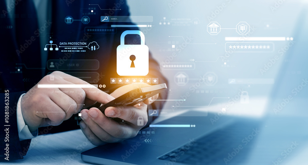 Poster confidential datum information privacy.protecting herself from cyber attacks and personal data.cyber