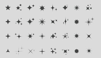 Retro futuristic sparkle icons collection. Set of star shapes. Abstract cool shine effect sign vector design. Templates for design, posters, projects, banners, logo, and business cards