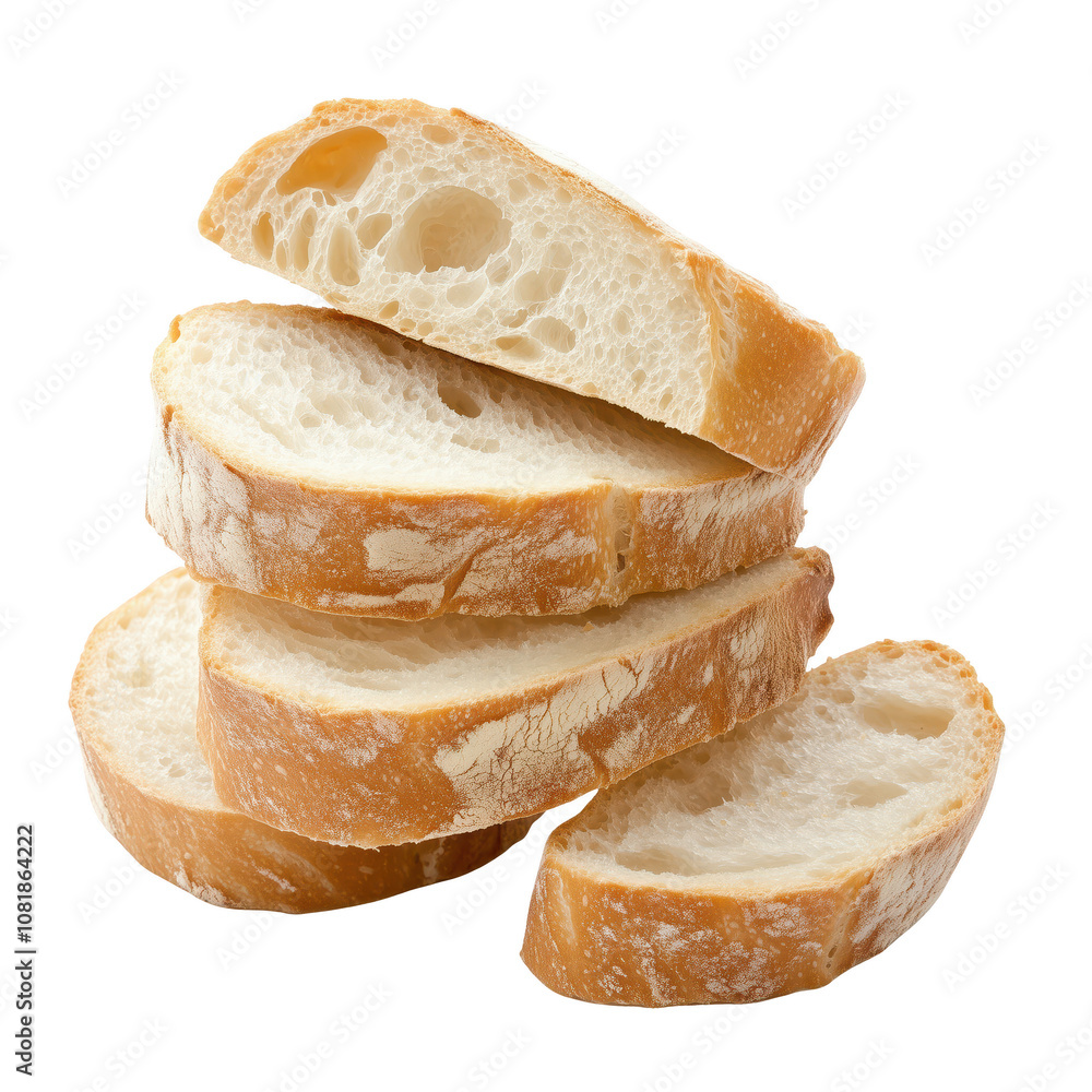 Poster freshly sliced bread stacked neatly, showcasing its soft texture and crust. isolated on transparent 