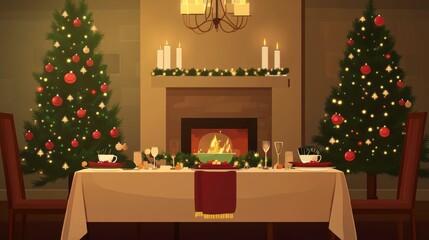 Obraz premium Festive dining scene with holiday decorations.