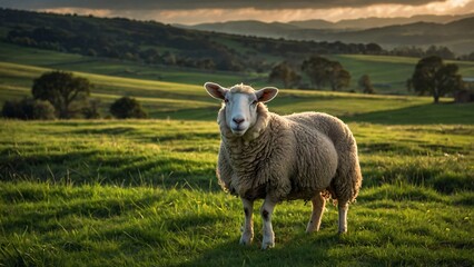 one sheep in a sunny meadow