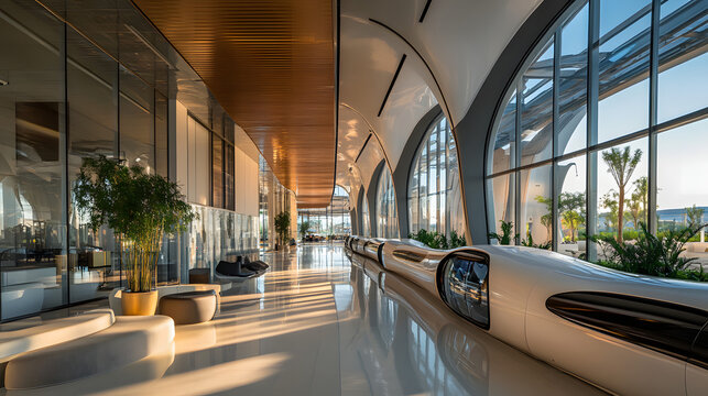 A hyperloop station where passengers board sleek high-speed pods for rapid travel between cities in mere minutes.