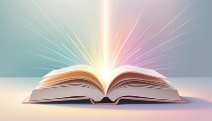 Fototapeta premium Self-improvement with an open book radiating light on a soft background