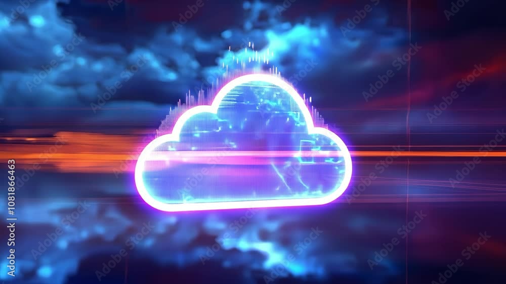 Aufkleber a digital cloud graphic featuring glowing elements and a futuristic design, representing cloud compu
