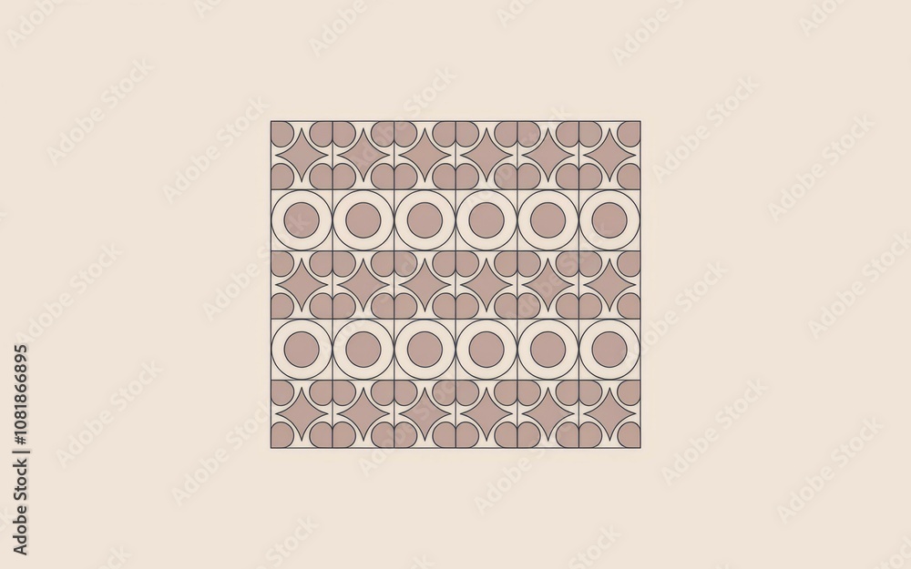 Poster geometric tile pattern design. elegant neutral toned floor tile design. repeating circles and shapes