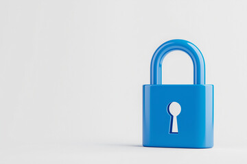 Fototapeta premium digital lock icon, cyber security symbol, holographic effect, metallic and blue, isolated on white background
