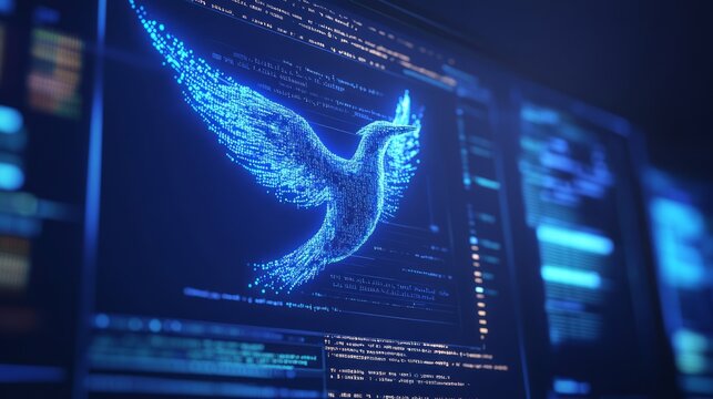 A computer screen displaying phoenix bird code with a digital phoenix bird, symbolizing python programming for data engineering.