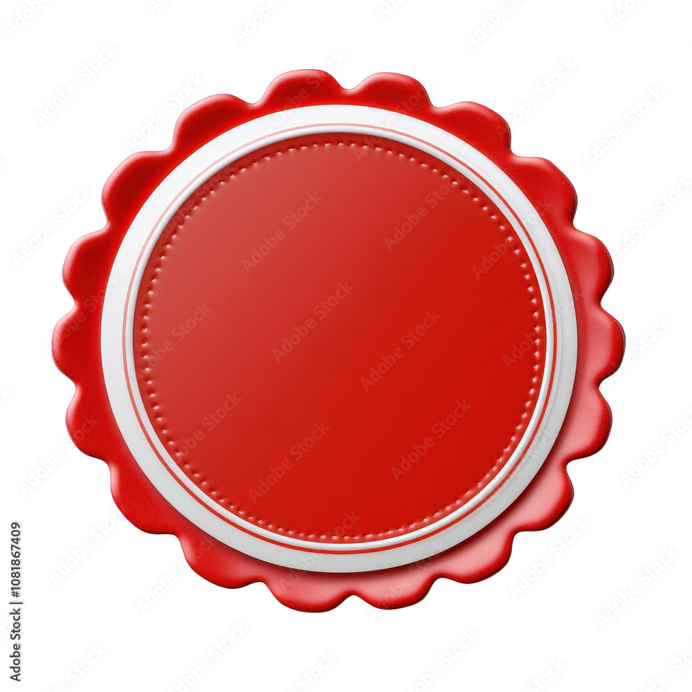 Poster red circular seal with scalloped edges, perfect for branding. isolated on transparent background.