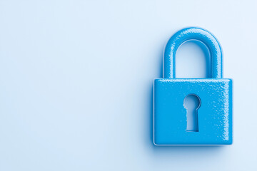 digital lock icon, cyber security symbol, holographic effect, metallic and blue, isolated on white background