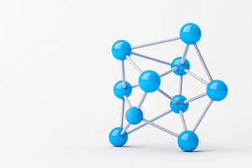 3D digital neural network, tech symbol, glowing blue nodes, isolated on white background