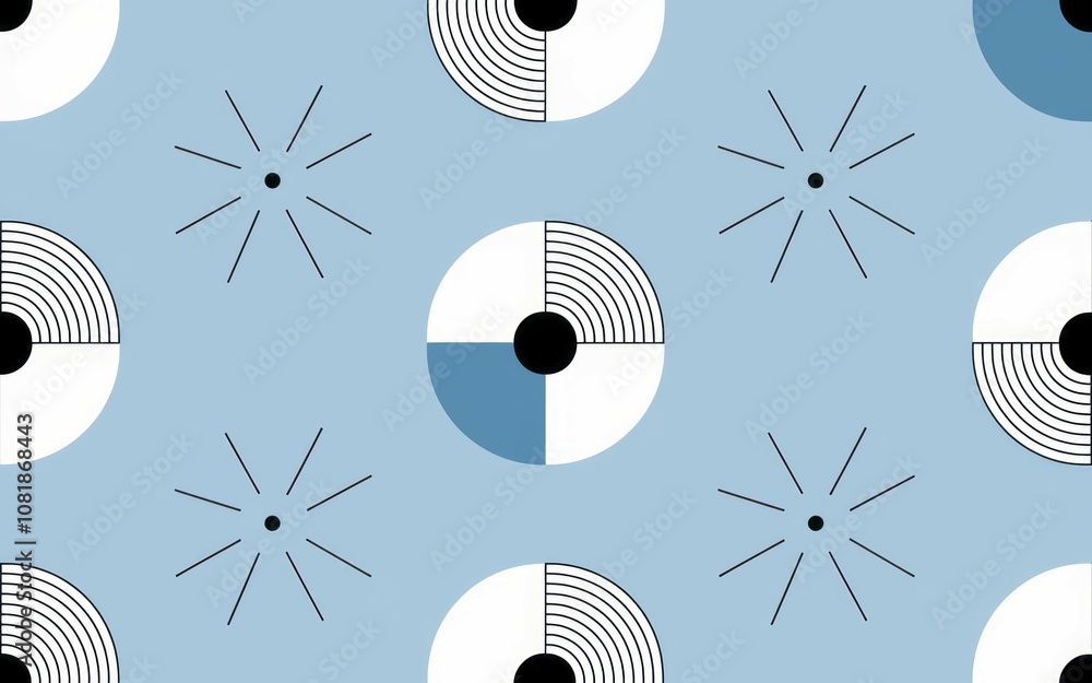 Poster abstract geometric pattern design. modern minimalist blue pattern. circles and rays evoke calm, bala