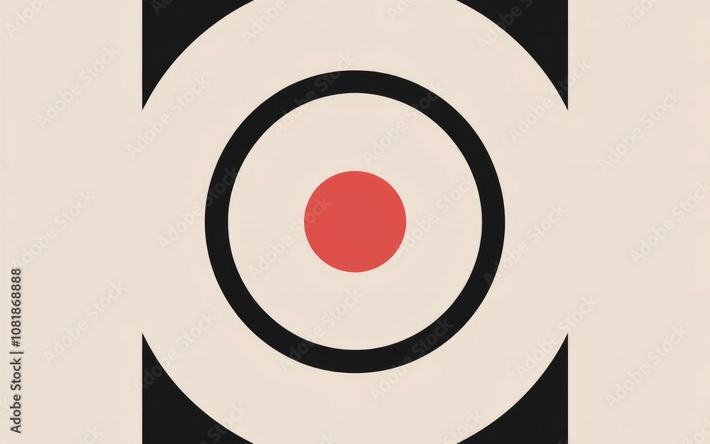 Poster red circle abstract design. minimalist concentric circles artwork evoking focus, target, or unity. a