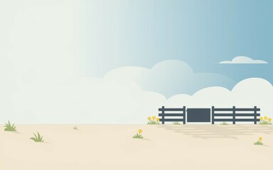 Obraz premium Rural fence gate landscape. Tranquil countryside scene; closed gate symbolizes opportunity or new beginnings. Serene, peaceful setting.