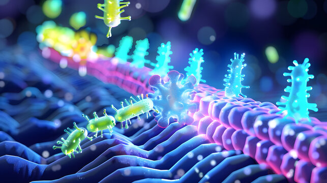 A glowing 3D illustration of enzyme-substrate