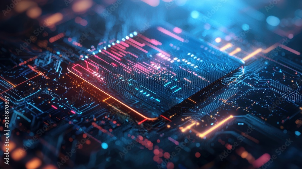 Poster advanced technology integration digital circuitry abstract imagery futuristic environment close-up v