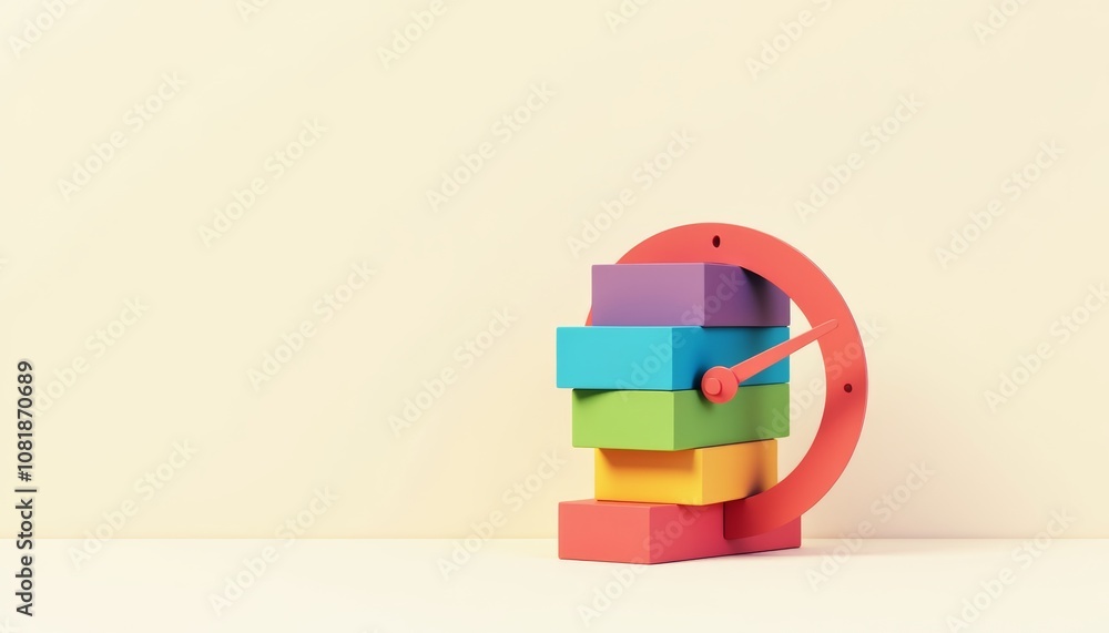 Poster colorful stack clock symbolizing time management with vibrant blocks in a minimalistic design