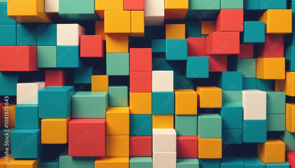 Poster colorful abstract cube arrangement representing time management in a playful style