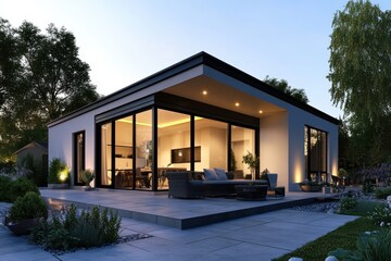Fototapeta premium Modern House Extension with Sleek Lines for Contemporary Living Spaces