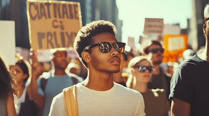 A protest during the 1960s civil rights movement with people holding signs.