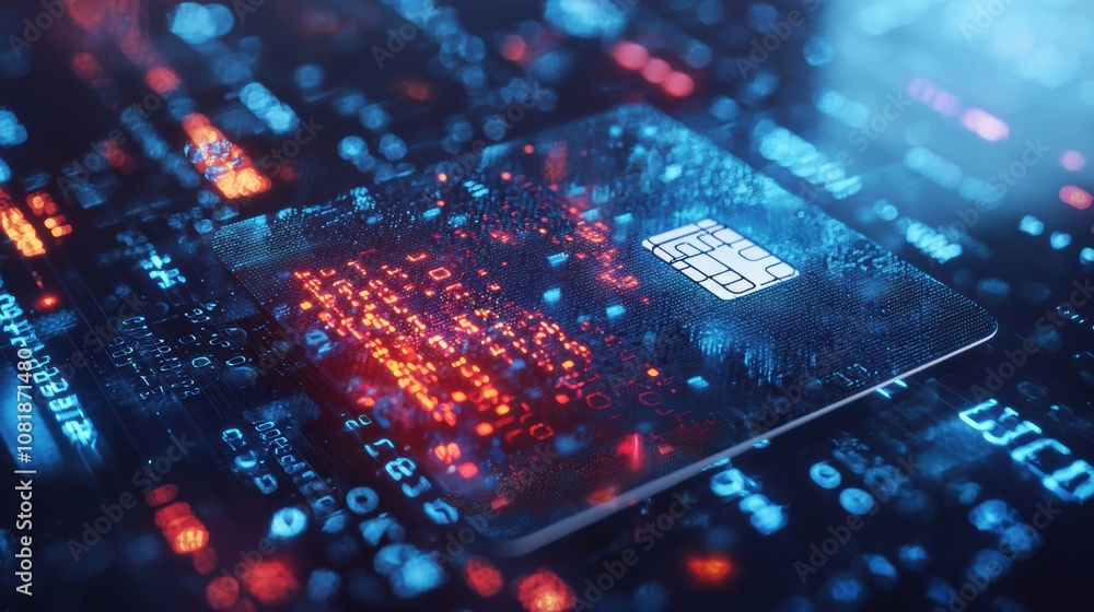 Poster digital technology event featuring sim card innovations virtual data environment high-tech perspecti