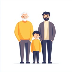 A simple illustration featuring an adult, a child, and an elderly person, symbolizing different stages of life and generational connections
