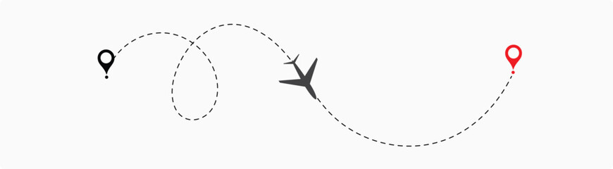  plane routes dotted paths aircraft travel route start point Flight route with start point and dash line