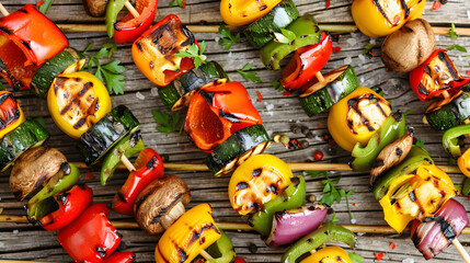 Grilled food, Selection of grilled vegetables on skewers including